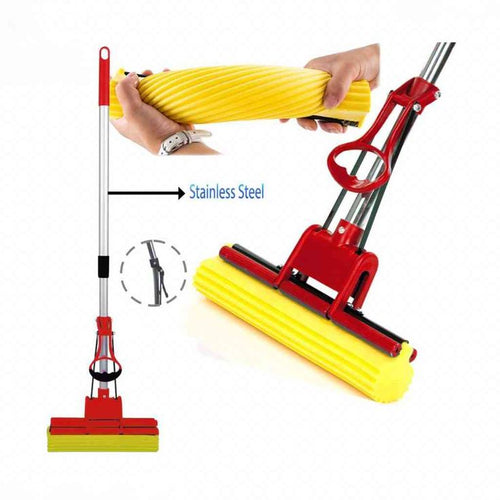 STELITE | Magic Squeeze Butterfly Mop – Self-Wringing Sponge Floor Cleaner with Stainless Steel Handle | Easy-Clean Mop for Home, Kitchen &amp; Office