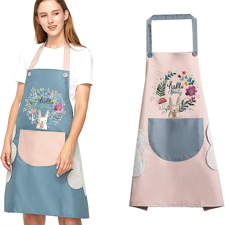 Uniquebe Premium Waterproof Kitchen Apron-Cute Bunny Print | Adjustable Cooking Apron with Pocket